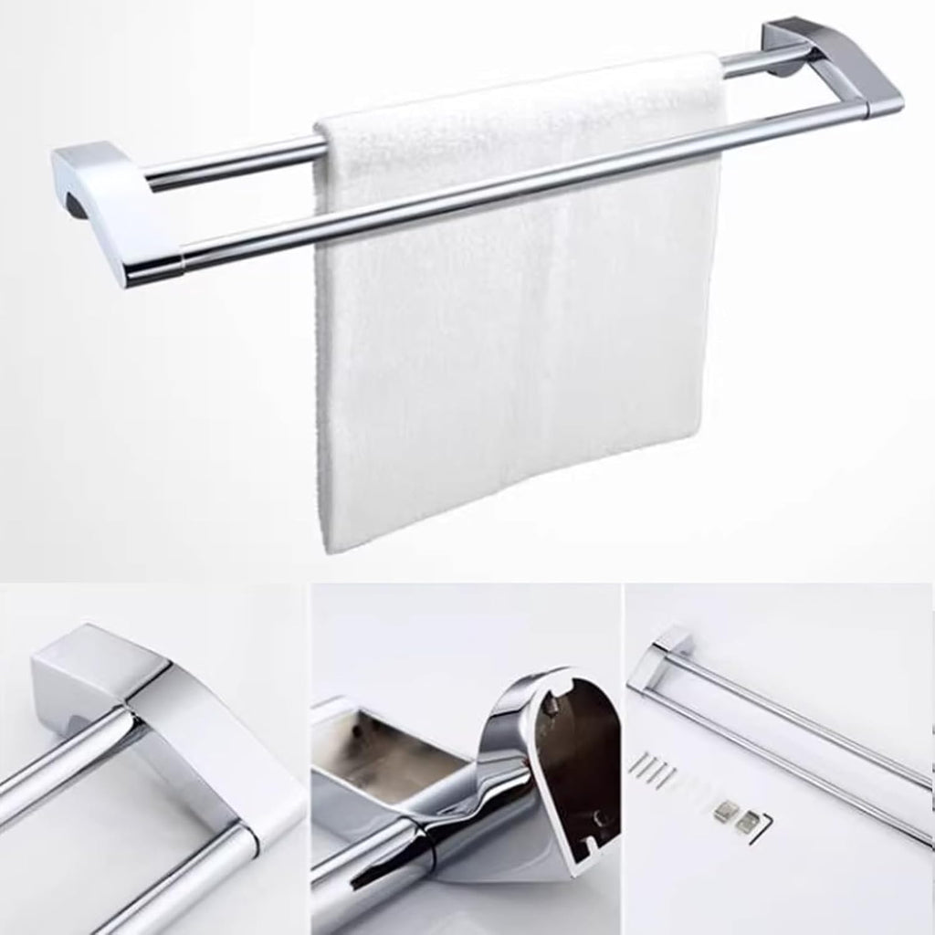 JRUIA Chrome Bathroom Towel Rack, Stainless Steel Wall Mounted Bathroom Hooks, Kitchen Bathroom Towel Holder, Space Saving