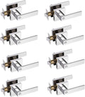 Probrico Heavy Duty Door Handles Polished Chrome, Interior Keyless Locks Bath/Bed Door Locksets, Square Privacy Door Levers Reversible for Left/Right Handed Doors, 8 Pack