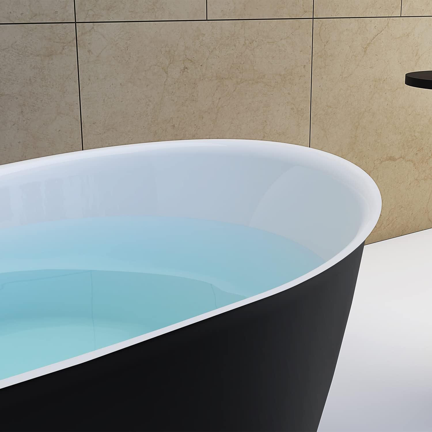 59' Lucite Acrylic Freestanding Bathtub, Double Slipper Shape Contemporary Soaking Tub with Toe-tap Chrome Center Drain, Slotted Overflow, cUPC Certified,Matte Black