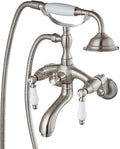 gotonovo Brushed Nickel Clawfoot Tub Faucet Wall Mount with Hand Held Shower Sprayer Bathtub Faucet Set Double Level Handle 6 Inch Center with Adapter Adjustable Swing Arms