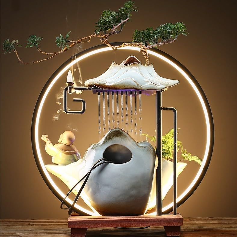 GUERNSEY Tabletop Fountain Tabletop Fountain Creative Living Room Circulating Water Landscape Fountain Humidifier Office Home Furnishings Indoor Fountain