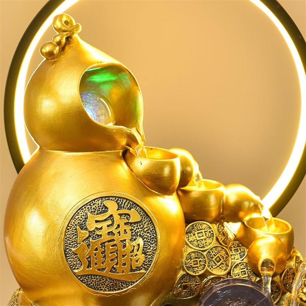 GLigeT Tabletop Fountain Wealth Attracting Feng Shui Wheel Gourd Flowing Water Ornaments Circulating Water Features Living Room Desktop Decorative Water Fountain Decor
