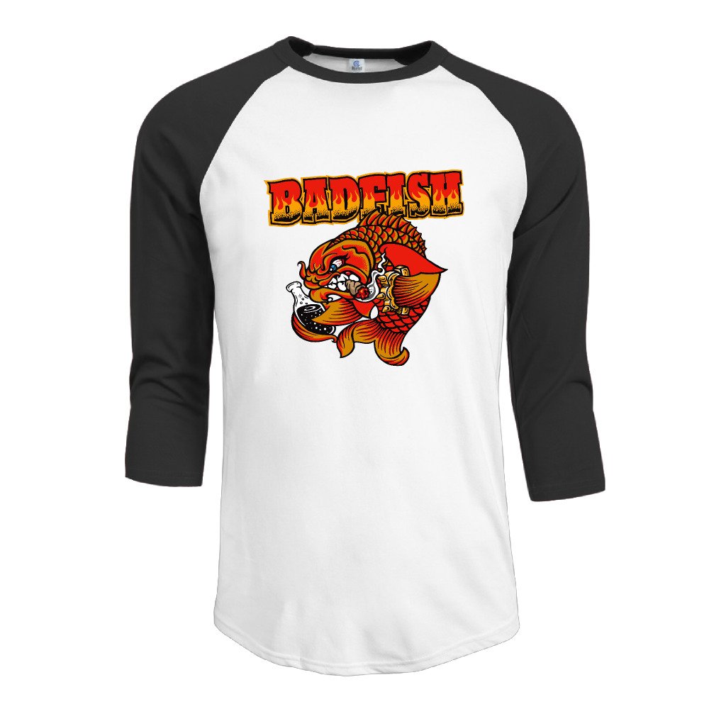 Men Sublime Band - Bad Fish Vintage 3/4 Sleeve Raglan Tops Shirt Black