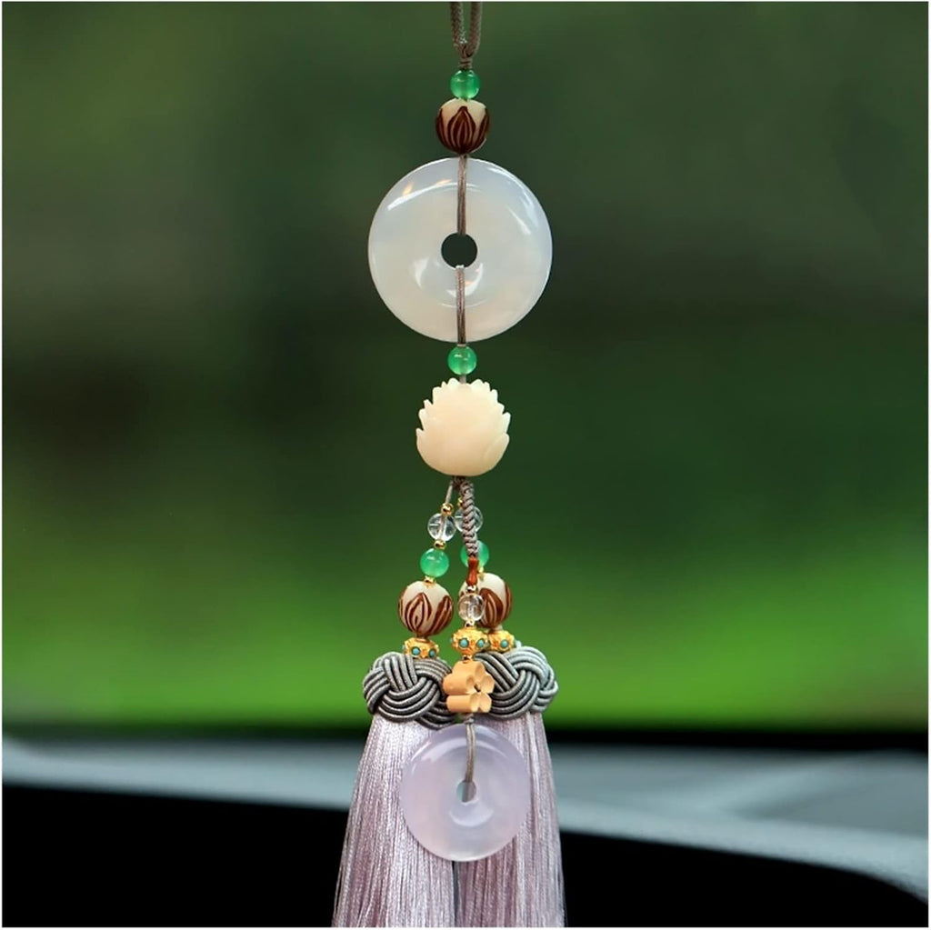 TITIZA Car Interior Good Luck Pendant Car Rearview Mirror Pendant Natural Jade Bodhi Lotus Flower Creative Car Charm Crafts