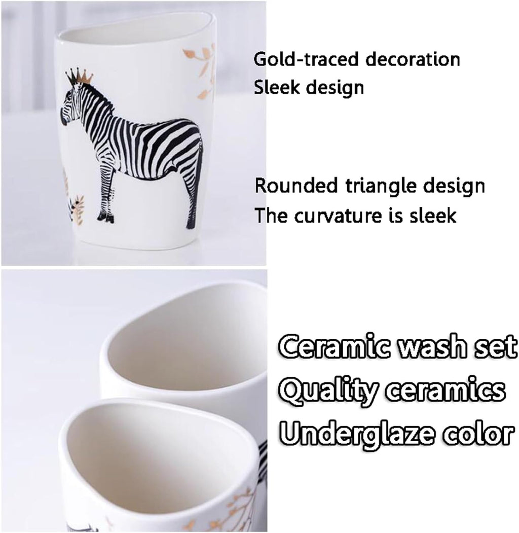 Bathroom Accessories Set Soap Dispenser Set White Bathroom Accessory Sets with Toothbrush Cup Dish Holder for Apartment Dormitory Victorian Decor(Animal)
