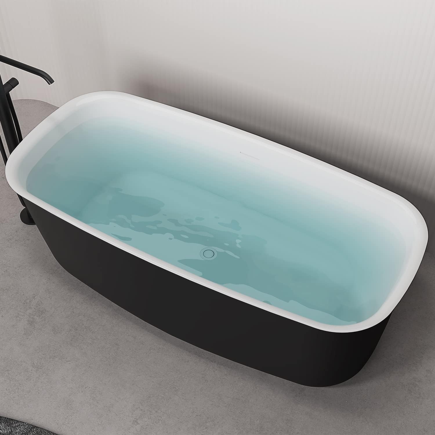 63' Lucite Acrylic Freestanding Bathtub, Rectangular Shape Contemporary Soaking Tub with Toe-tap Chrome Center Drain, Slotted Overflow, cUPC Certified, Matte Black