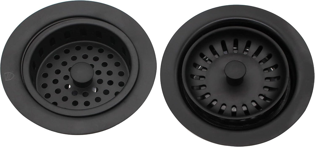 Westbrass CO2165S-62 COMBO PACK 3-1/2' Post Style Large Kitchen Sink Basket Strainer and Waste Disposal Drain Flange with Basket Strainer, Matte Black