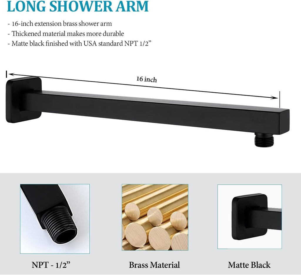 Shower System with Tub Spout 10 Inch Overhead Shower 4 Setting Handheld Spray Rough In Pressure Balance Valve Body with Trim Kit Wall Mounted Rainfall Bathtub Shower Faucet Set (Matte Black)