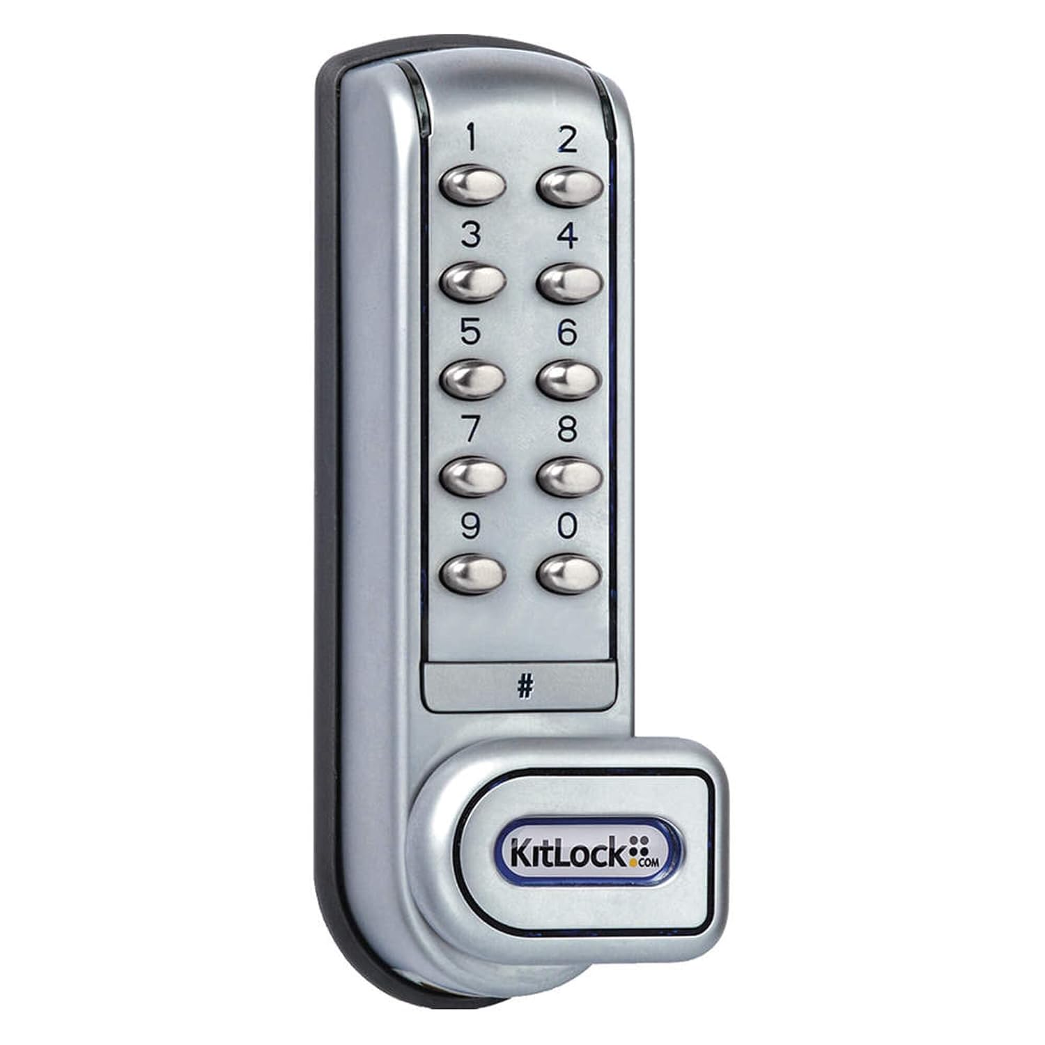 CODELOCKS KL1200SG Silver Grey Painted Finish Zinc Alloy KitLock Heavy Duty Electronic CAM Lock for Heavy Use Applications, 2 CAMS Straight and Offset, Stainless Steel Key Tops, Includes 4 Spindle Lengths 3/8', 5/8', 7/8' and 1 1/8'