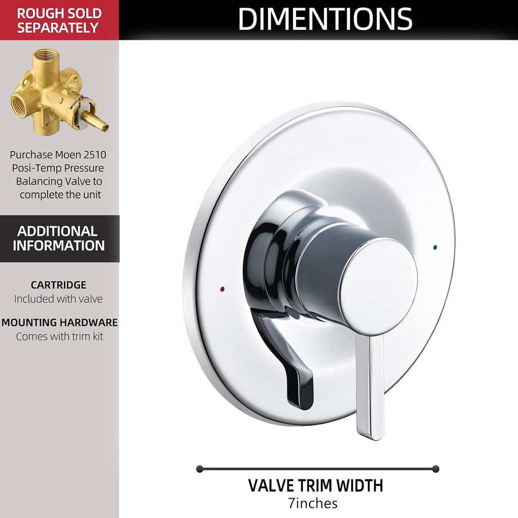 Tearel Replacement for Moen Posi Temp Shower Valve and Trim Kit, Complete Set for Tub and Shower Faucet, Includes Valve Body, Handle, Escutcheon Plate, Tub Spout, Chrome