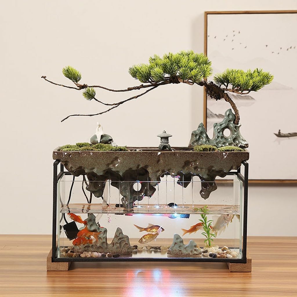 GUERNSEY Tabletop Fountain Flowing Water Ornaments Living Room TV Cabinet Desktop Glass Fish Tank Circulating Water Fountain Indoor Fountain