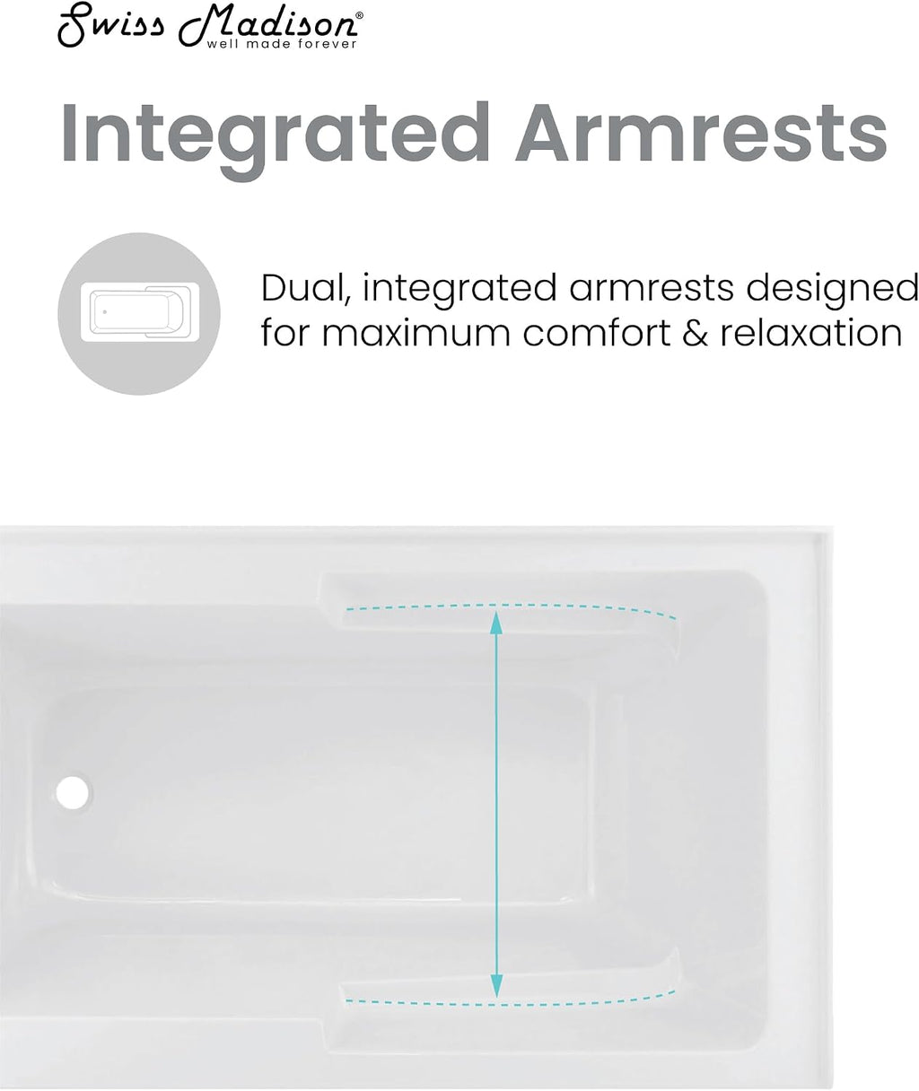 Voltaire 48' x 30' Left-Hand Drain Alcove Integrated Armrest Bathtub with Apron