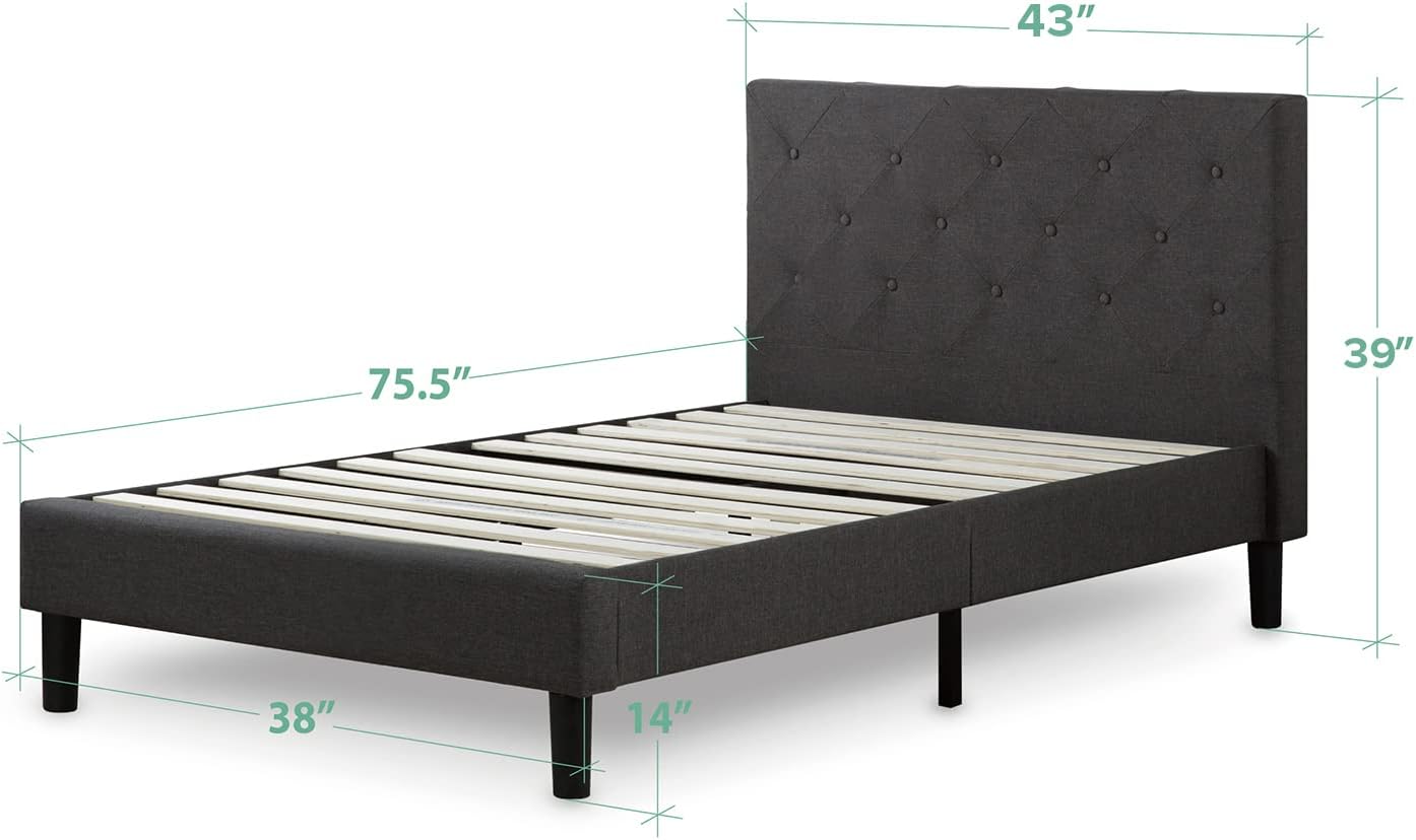 Zinus Shalini Upholstered Platform Bed Frame Mattress Foundation, Wood Slat Support, No Box Spring Needed. Easy Assembly, Twin, Dark Grey