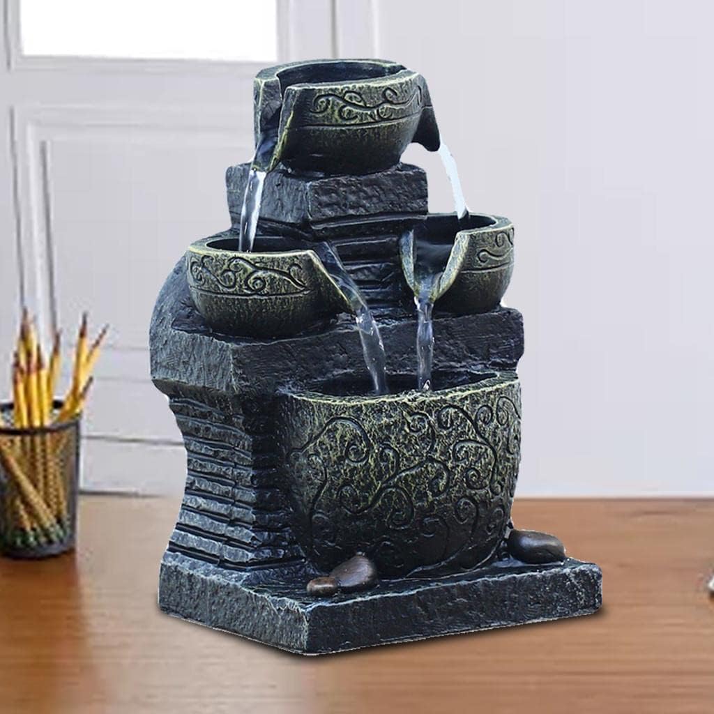Tabletop Fountain Led Lights Resin Rockery Flowing Water Fountain Lucky Feng Shui Wheel Office Desktop Ornaments with Home Decoration Desktop Fountain