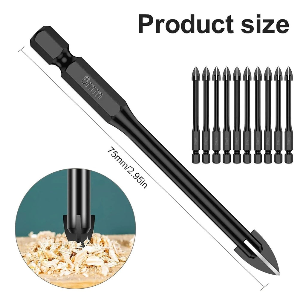 40/10PCS 6mm Cross Hex Drill Bit Set Tile Porcelain Punch Holes for Glass Ceramic Wall Concrete Drilling(40PCS)