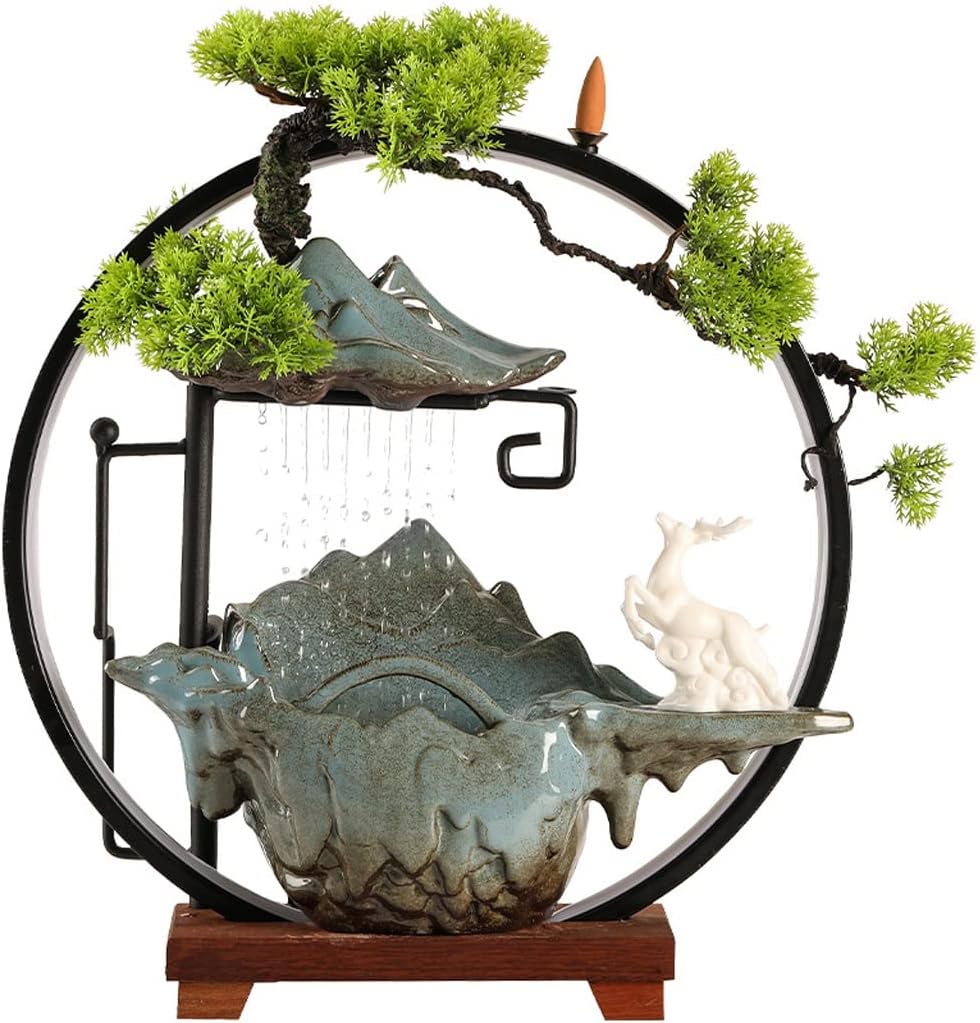 HIHELO Desktop Fountain Tabletop Fountain Chinese Ceramic Water Fountain Desktop Waterfall Fountain Office Decoration Ornaments Water Fountain Outdoor (Color : A)
