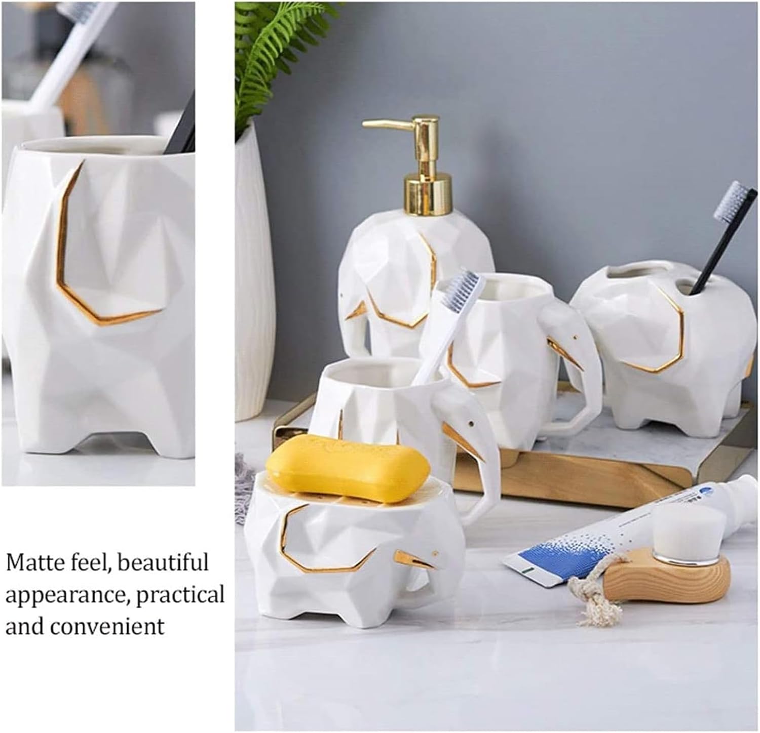 Soap Dispensers Bathroom Accessory Set,Geometric Cute Elephant Soap Dispenser for Liquid Soap Or Lotion Kitchen Bathroom,Blanc