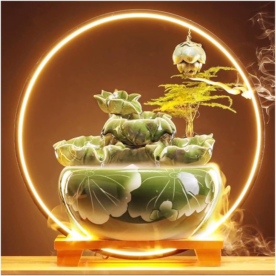 HIHELO Desktop Fountain Tabletop Fountain Chinese Ceramic Water Fountain Office Desktop Decoration Tabletop Waterfall Fountain Water Fountain Outdoor (Color : B)