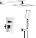 KIBI Cube Chrome Finish Shower System – Rainfall & Handheld Shower Head Set | 2‑Function Wall-Mounted Faucet Set with Solid Brass Pressure Balanced Valve, 15' Shower Arm & Hose (KSF405CH)
