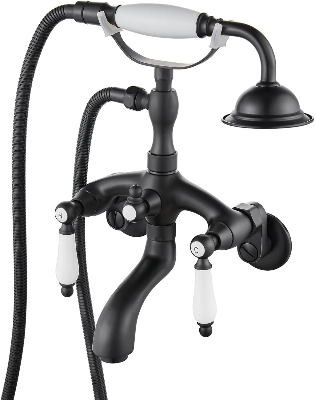 gotonovo Clawfoot Tub Bathtub Matte Black Shower Faucet with Hand Shower Sprayer Wall Mount Bronze Ceramics 2 Double Handle Shower Faucet System Telephone Shape