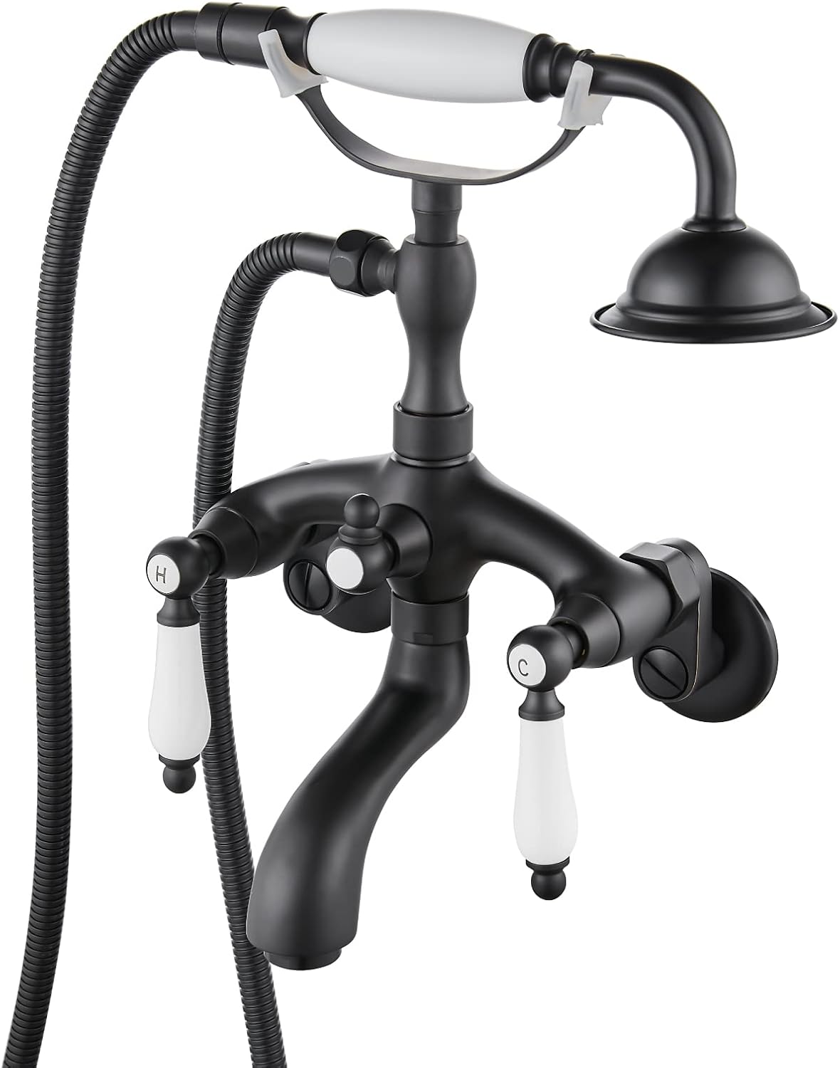 gotonovo Clawfoot Tub Bathtub Matte Black Shower Faucet with Hand Shower Sprayer Wall Mount Bronze Ceramics 2 Double Handle Shower Faucet System Telephone Shape