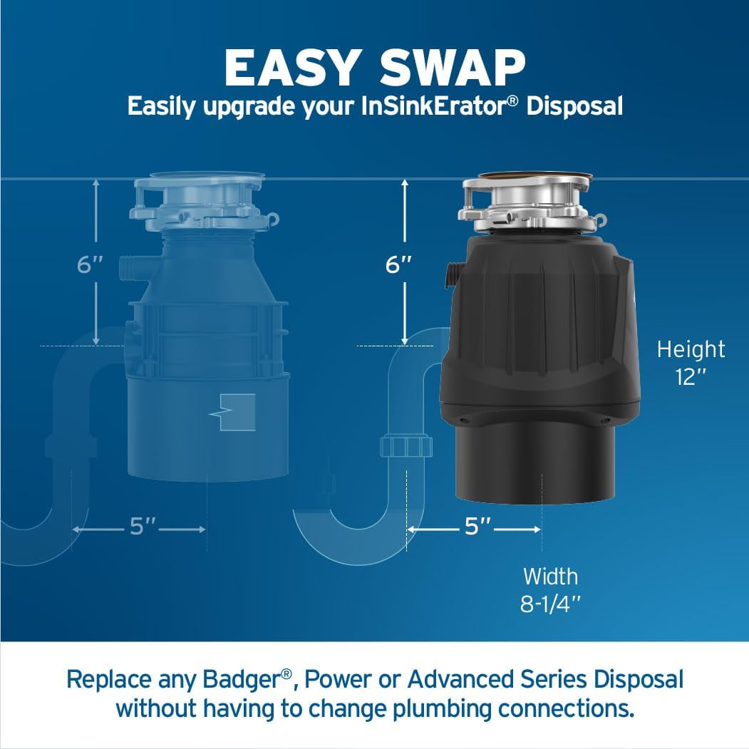 InSinkErator Power 1HP, 1 HP Garbage Disposal, Power Series EZ Connect Continuous Feed Food Waste Disposer, Black