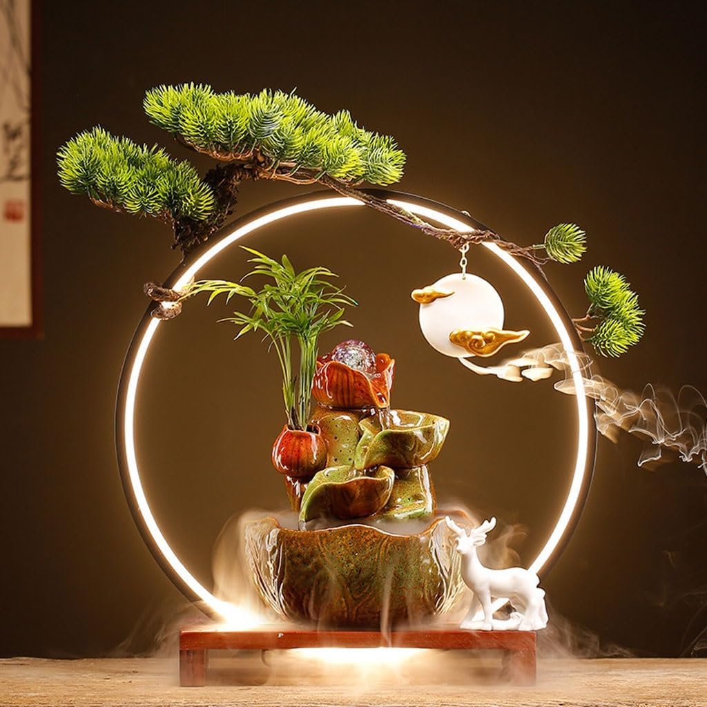 GUERNSEY Tabletop Fountain Chinese Style Water Circulation Water Ornaments Home Fountain Living Room Office Desktop Fountain Decorations Indoor Fountain