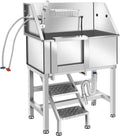 Dog Grooming Tub, L Pet Wash Station, Professional Stainless Steel Pet Grooming Tub With Ramp, Faucet, Sprayer, And Drain Kit