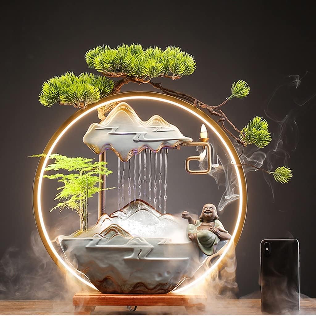 HIHELO Desktop Fountain Tabletop Fountain Ceramic Lucky Flowing Water Ornament Desktop Circulation Fountain Office Desktop Decoration Water Fountain Outdoor (Color : A)