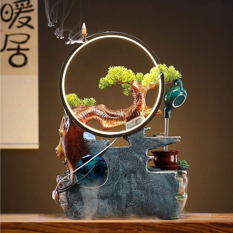 GUERNSEY Tabletop Fountain Tabletop Fountain Creative Water Ornaments Circulating Water Living Room Porch Chinese Style Decoration Office Desktop Decoration Indoor Fountain