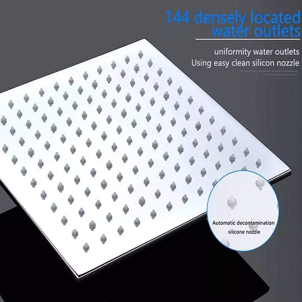 Shower Head Overhead Shower Thermostat Rotate 360 Degrees Led Smart Light Rainfall Shower Set Floor drain (Color : Silver)