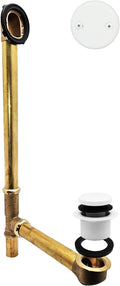 Westbrass D326-50 22-1/2' 17 Gauge Brass Bath Waste & Overflow Assembly with Tip-Toe Drain Plug and 2-Hole Faceplate, Powder Coat White
