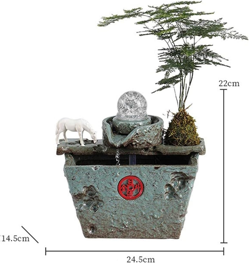 Tabletop Indoor Tabletop Fountains with Feng Shui Ball Ceramic Jar with Flowing Water Ornaments Decor