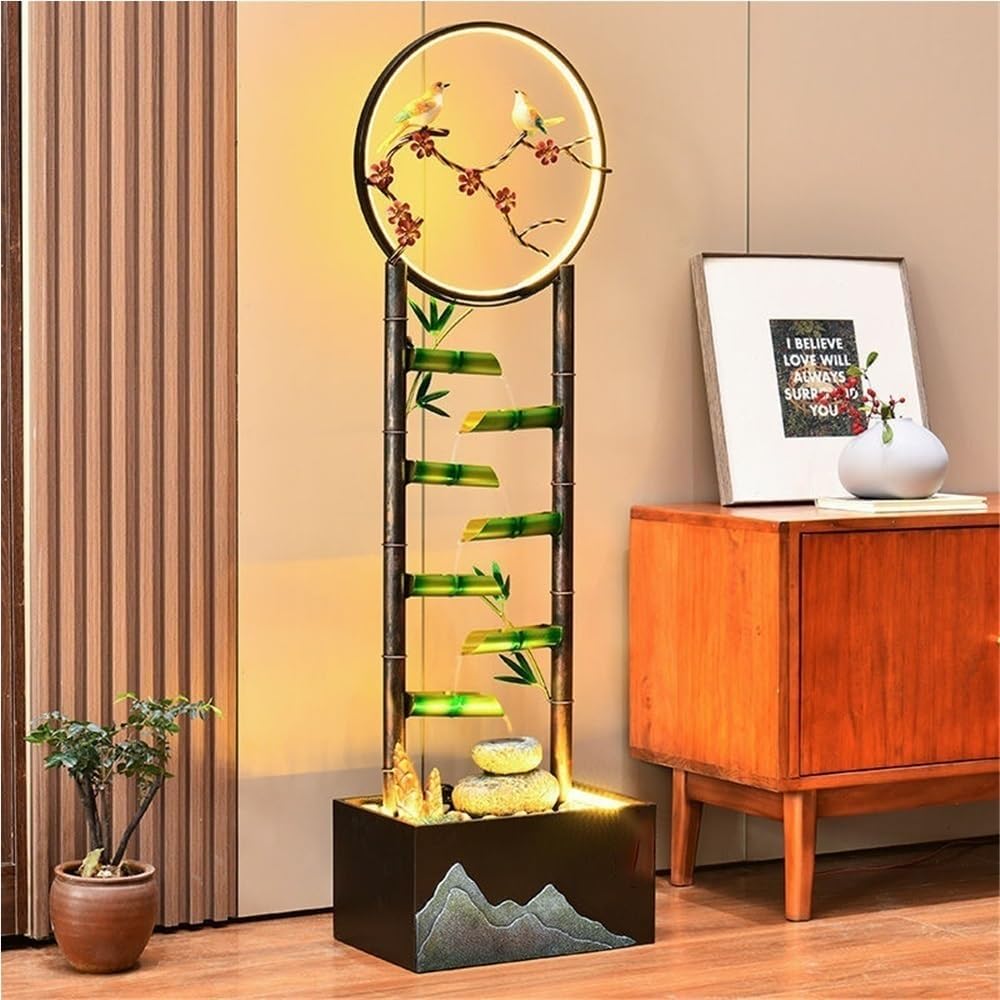 51.6'' Tall Indoor Water Fountain with LED Lights, Metal Floor Standing Water Fountain Home Decorative for Office, Study Room, Tea Room, Yoga Room, Beauty Club Decor