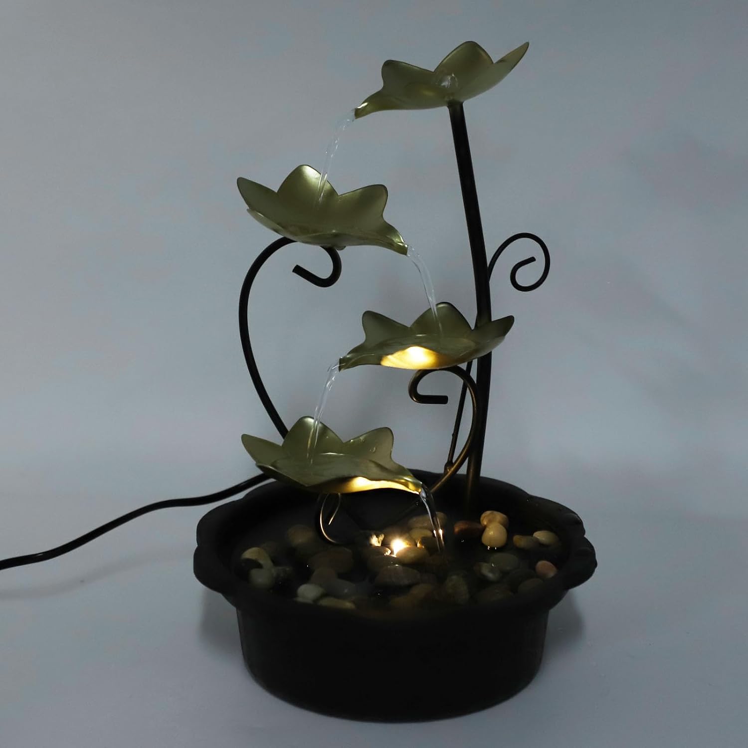 Tabletop Fountain with LED Lights Flowing Water Desktop Fountain for Home & Office, USB Powered Relaxation Decor with Adjustable Flow Silent Pump (9.1x9.1x13.6)