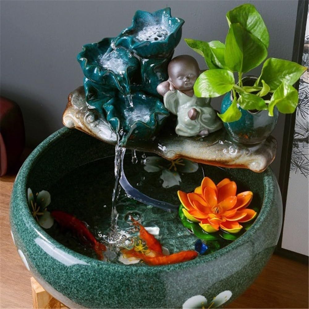 Tabletop Ceramic Fish Tank Circulating Water Flow Ornament Indoor Tabletop Fountain Decor(XL)