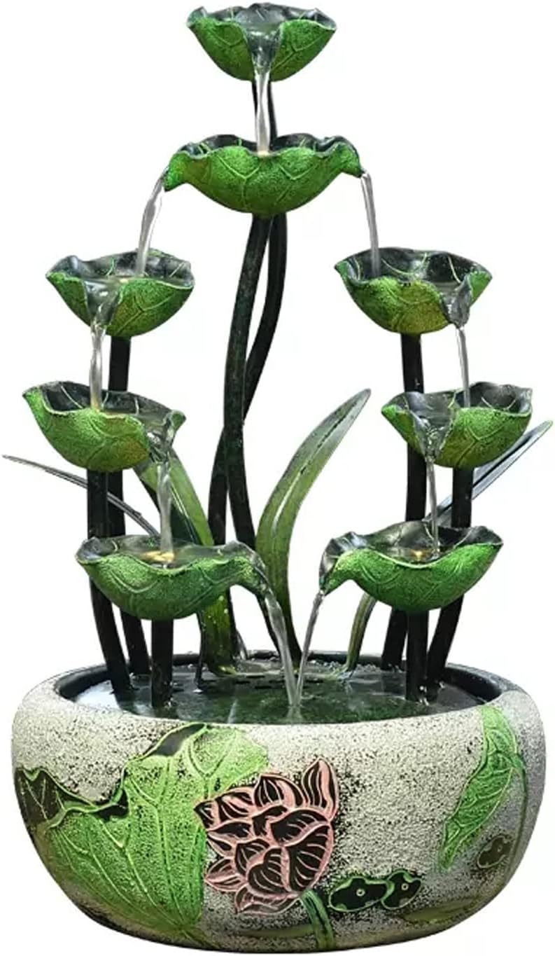 HIHELO Desktop Fountain Tabletop Fountain Indoor Lotus Leaf Relaxation Fountain Tabletop Waterfall Decoration Fountain Zen Meditation Indoor Waterfall Water Fountain Outdoor (Size : Large)