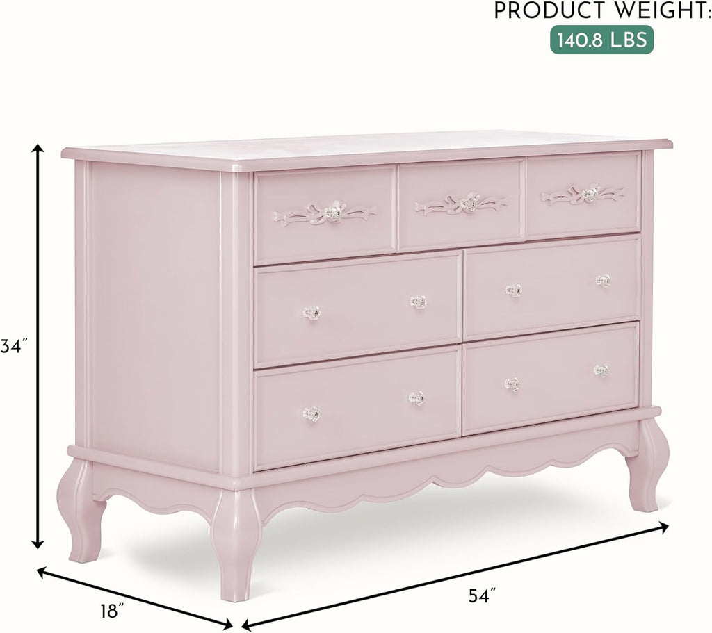 Evolur Aurora 7 Drawer Double Dresser, Dusty Rose