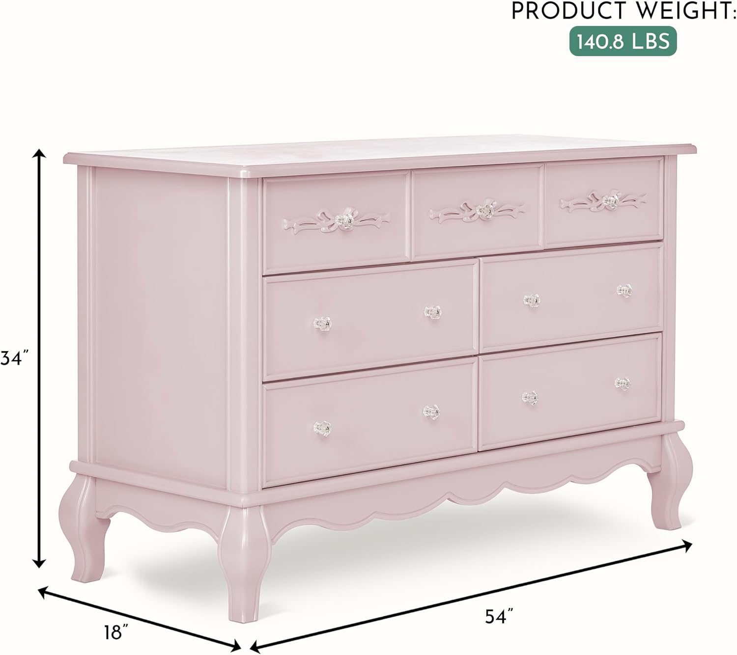 Evolur Aurora 7 Drawer Double Dresser, Dusty Rose