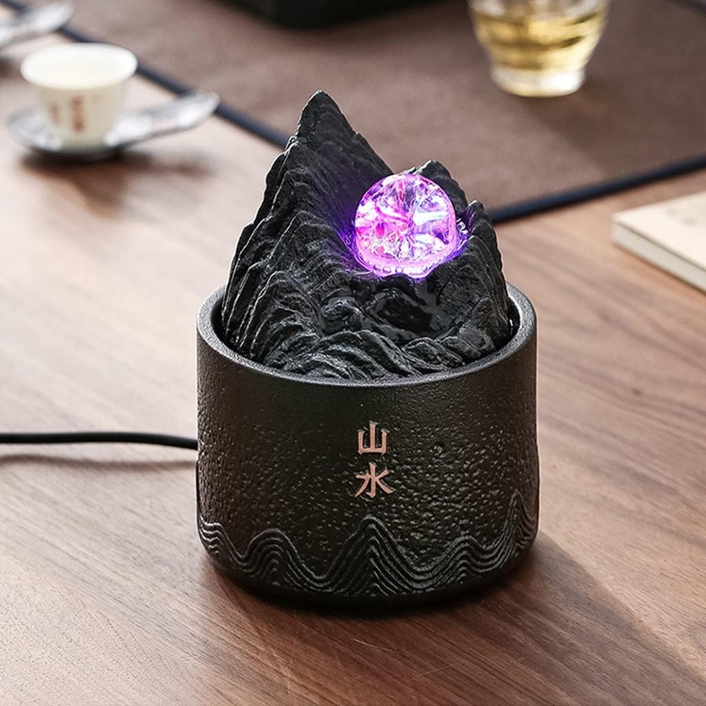 HIHELO Desktop Fountain Tabletop Fountain Ceramic Circulating Flow Fountain Ornament Living Room Entrance Office Desktop Fountain with Rolling Ball Water Fountain Outdoor (Color : B)