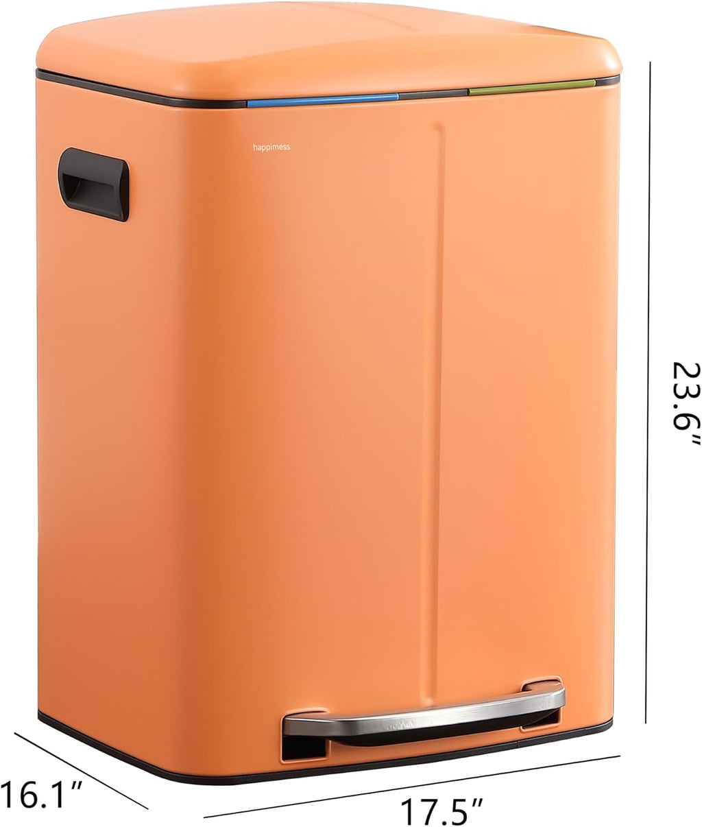 happimess HPM1005K Marco Rectangular 10.6-Gallon Double Bucket Trash Can with Soft-Close Lid, Carrot Cake, Fingerprint Resistant, Modern, Minimalistic for Home, Kitchen, Office, Bedroom, Bathroom