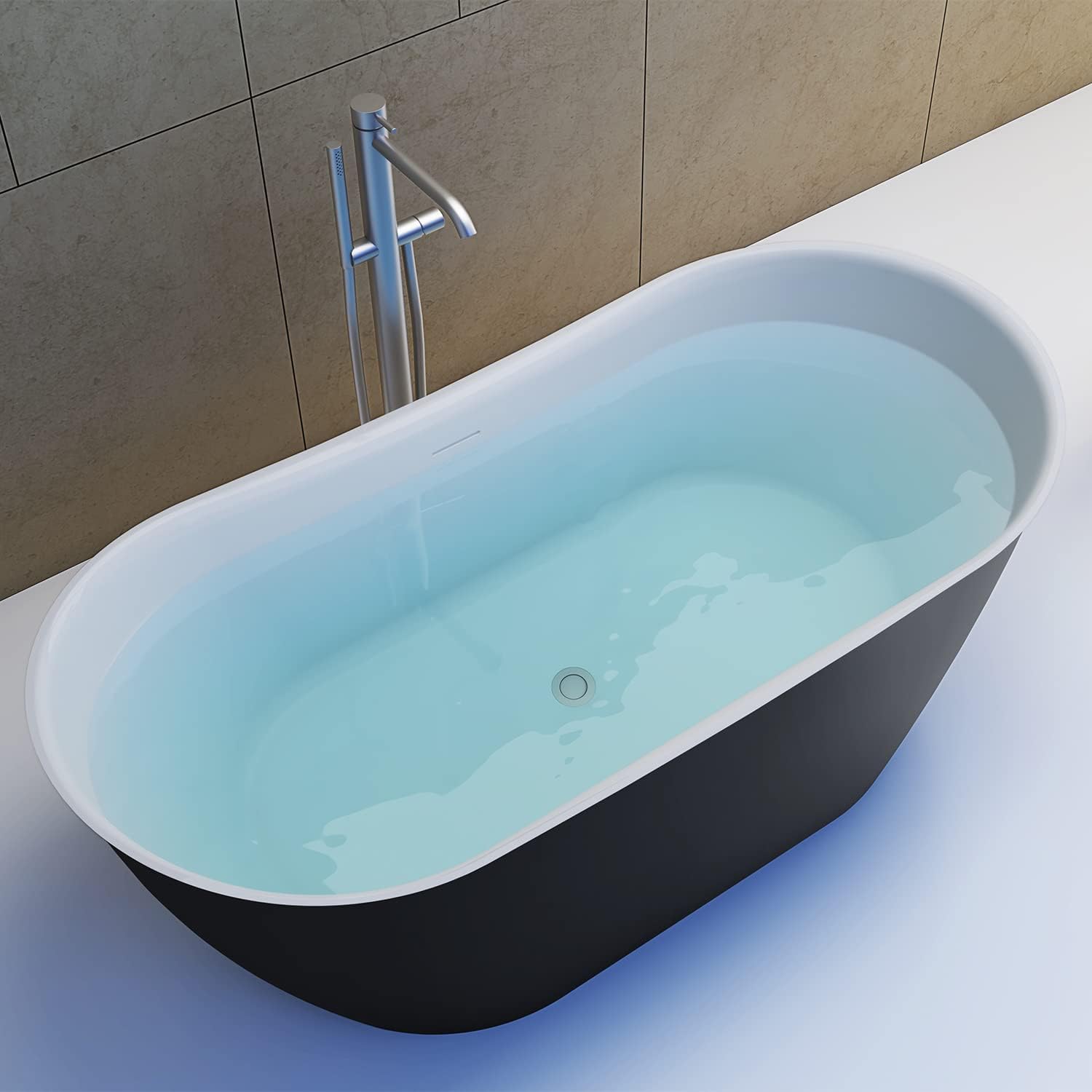 59' Lucite Acrylic Freestanding Bathtub, Double Slipper Shape Contemporary Soaking Tub with Toe-tap Chrome Center Drain, Slotted Overflow, cUPC Certified,Matte Black