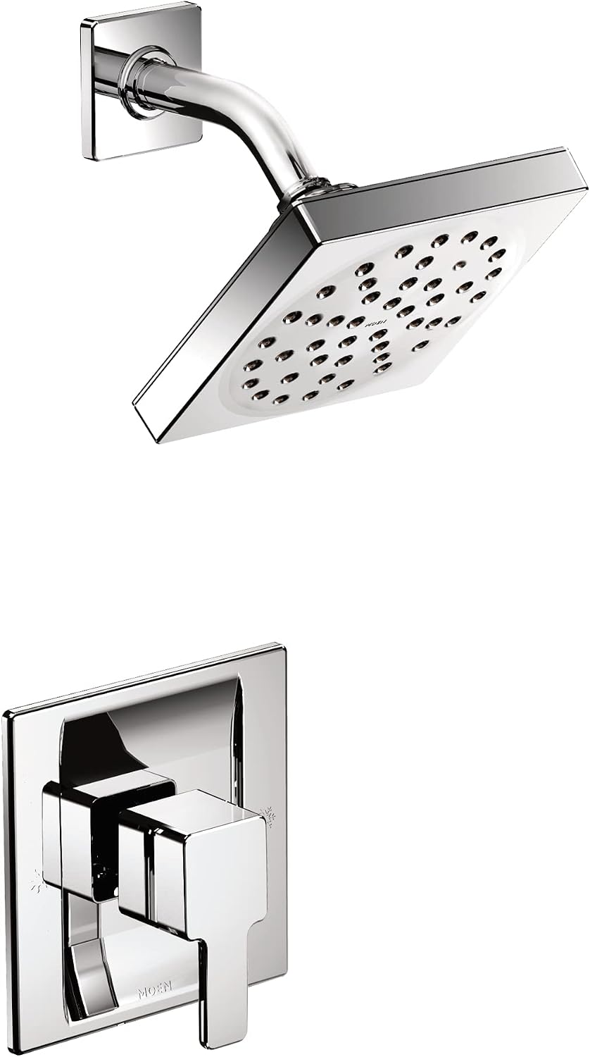 Moen TS2712 Posi-Temp Square High Pressure Shower Head and Single Handle Shower Trim Kit, Valve Required, Chrome