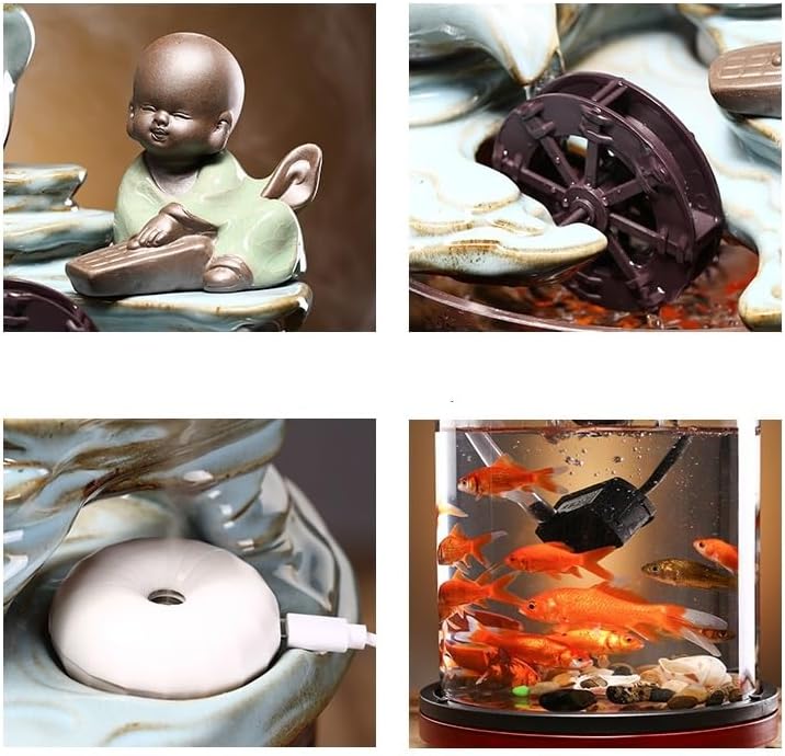 GUERNSEY Tabletop Fountain Tabletop Fountain Creative Ceramic Fish Tank Living Room Fountain Desktop Flowing Water Ornaments Small Home Circulation Fish Tank Indoor Fountain