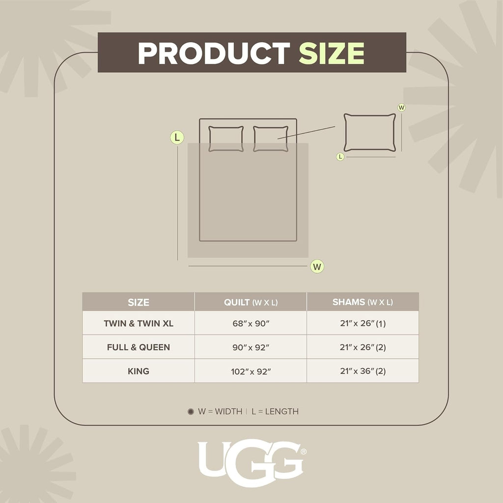 UGG Twin/Twin XL Quilt Set with 1 Pillow Sham – 2 Piece Lightweight All-Season Bedspread, Ultra-Soft Fluffy Reversible Quilt Set for Dorm, Apartment & Modern Bedroom Decor, Cream (Gizelle)