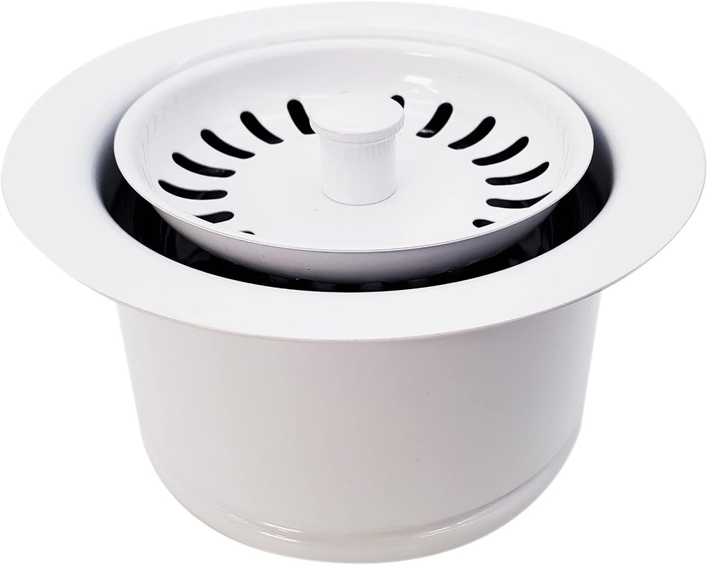Westbrass CO2195S-50 Combo Pack 3-1/2' Wing Nut Twist Style Large Basket Extra-Deep Collar Kitchen Sink Waste Disposal Flange with Strainer Stopper, Powder Coat White