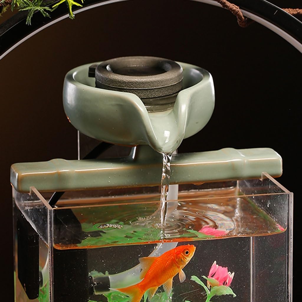 GUERNSEY Tabletop Fountain Tabletop Fountains Chinese-Style Simple Fish Tank Water Ornaments Indoor Circulating Water Desktop Fountain Ornaments Desktop Art Indoor Fountain