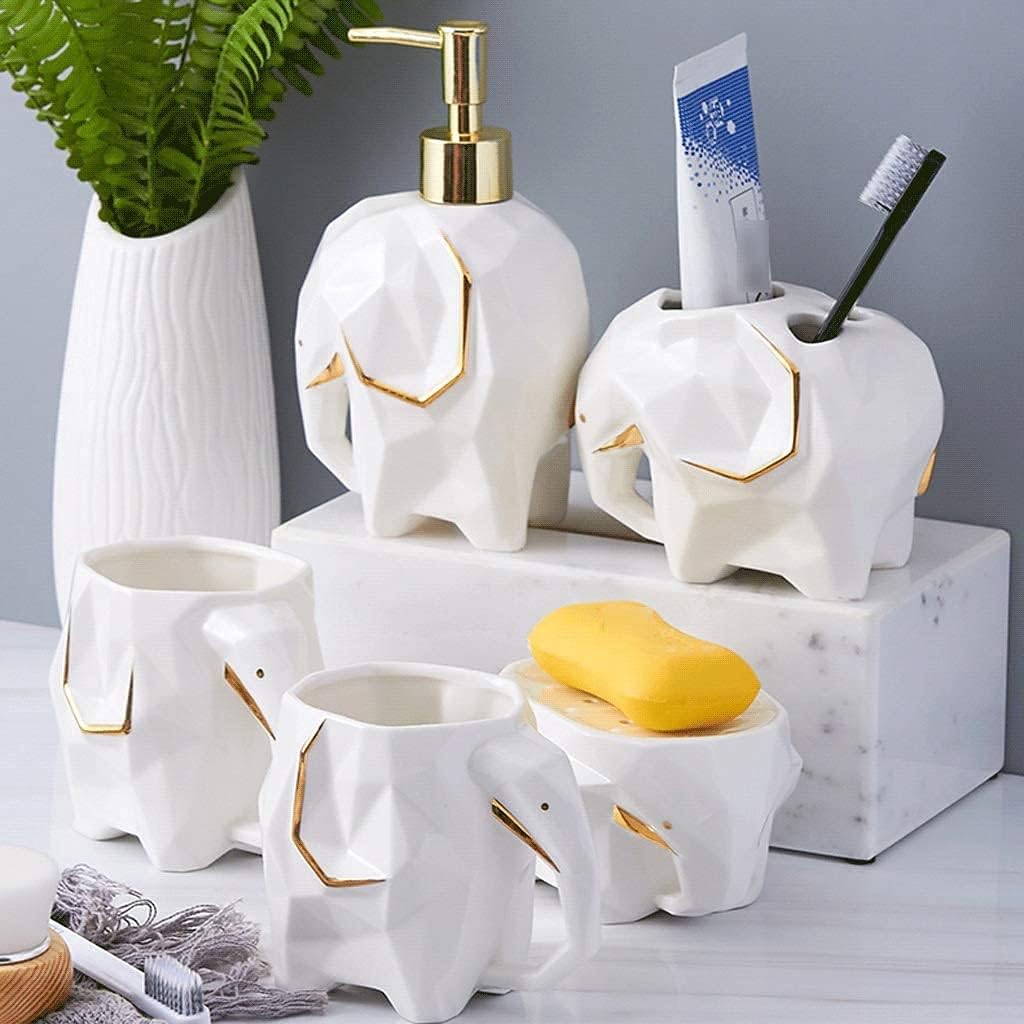 Bathroom Accessory Set Bathroom Accessories Set Bathroom Accessory Set Geometric Cute Elephant Soap Dispenser for Liquid Soap Or Lotion Bath Accessory Set (Roze)