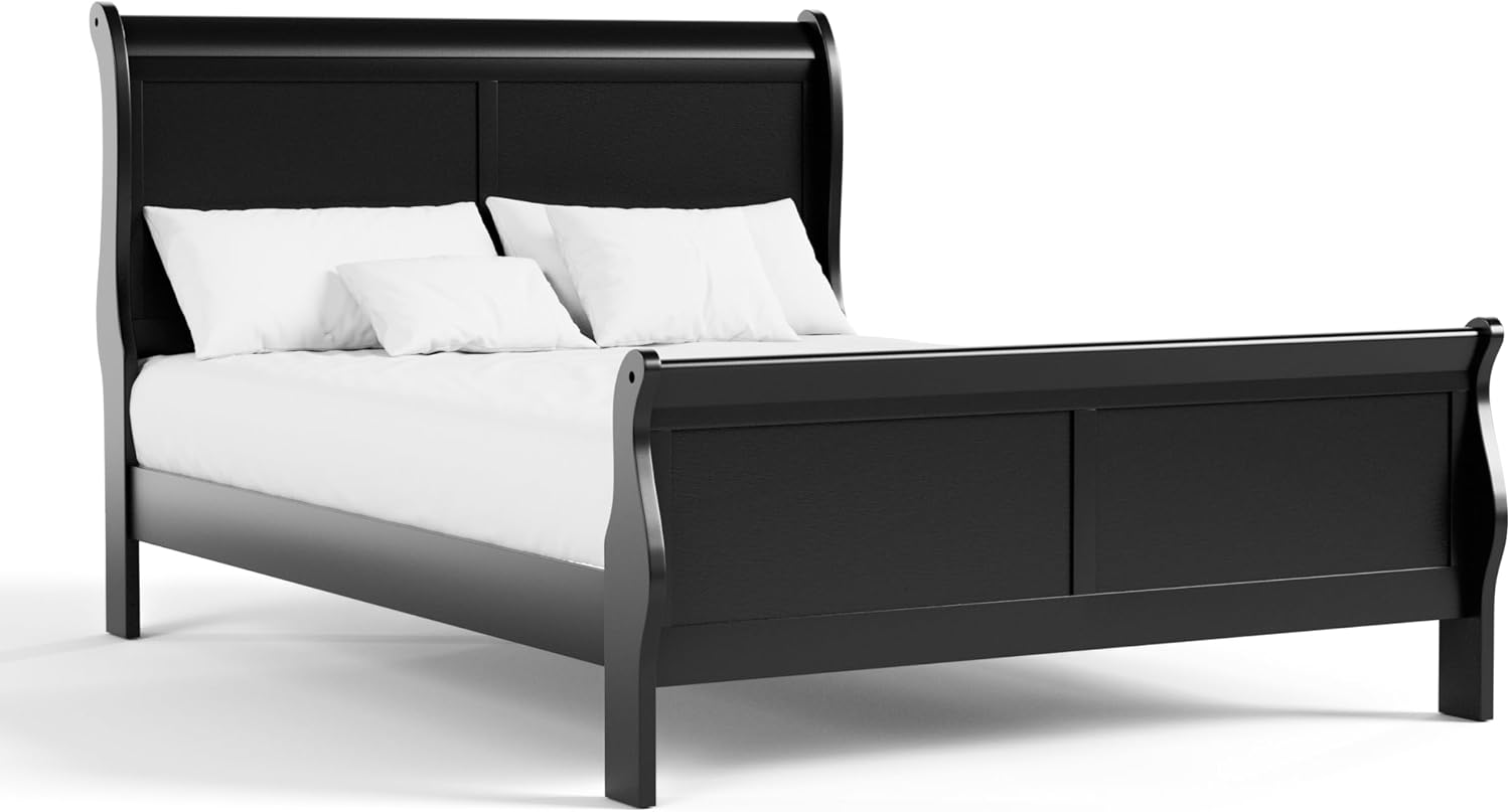 Furniture of America Arabella Traditional Wood Queen Bed Frame with Headboard and Footboard, Elegant Sleigh Design Bedframe for Bedroom, Guest Room, Easy Assembly, Box Spring Required, Black