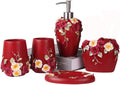 Bathroom Accessories Set Creativity Romantic Wedding Bath Set Resin Bath Ensemble Includes Toothbrush Holder, 2 Tumblers, Liquid Soap Dispenser, Soap Dish,Red
